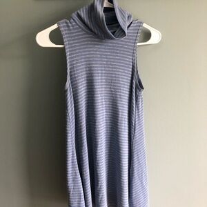 Puella ANTHRO Blue Grey Stripe Mock Neck Rib Tunic Tank size XS
